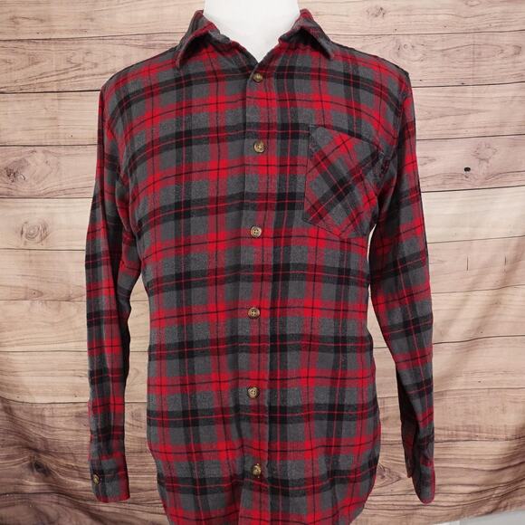 Field & Stream Shirt Mens Large Red Black Gray Plaid Flannel Button Down Pocket - Picture 3 of 8